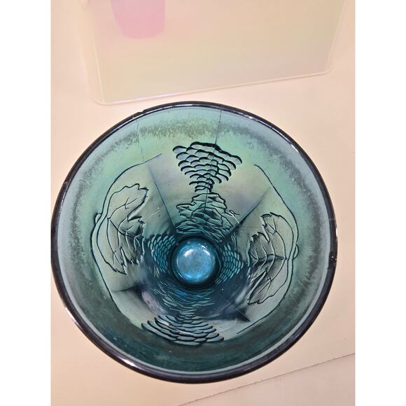 Vintage Carnival Glass Tumbler Grape Leaf Pattern Iridescent Blue - Picture 5 of 5